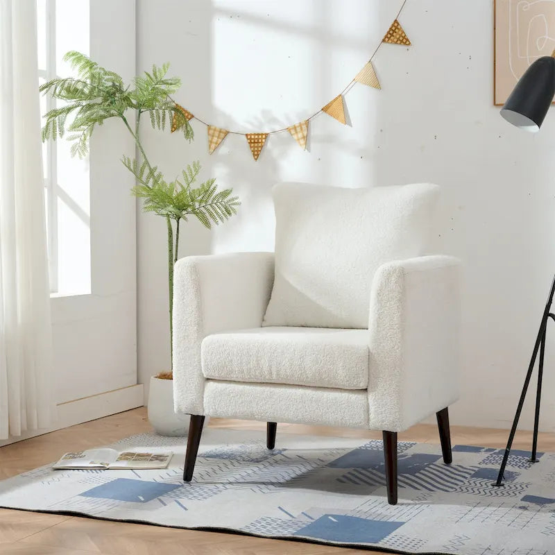 Fauteuil moderne de 26,77 po rembourré avec accoudoirs, pieds en bois massif et coussin lombaire