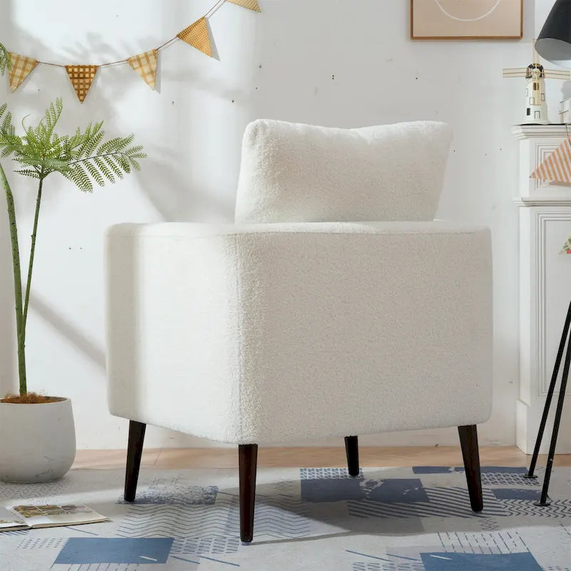 Fauteuil moderne de 26,77 po rembourré avec accoudoirs, pieds en bois massif et coussin lombaire