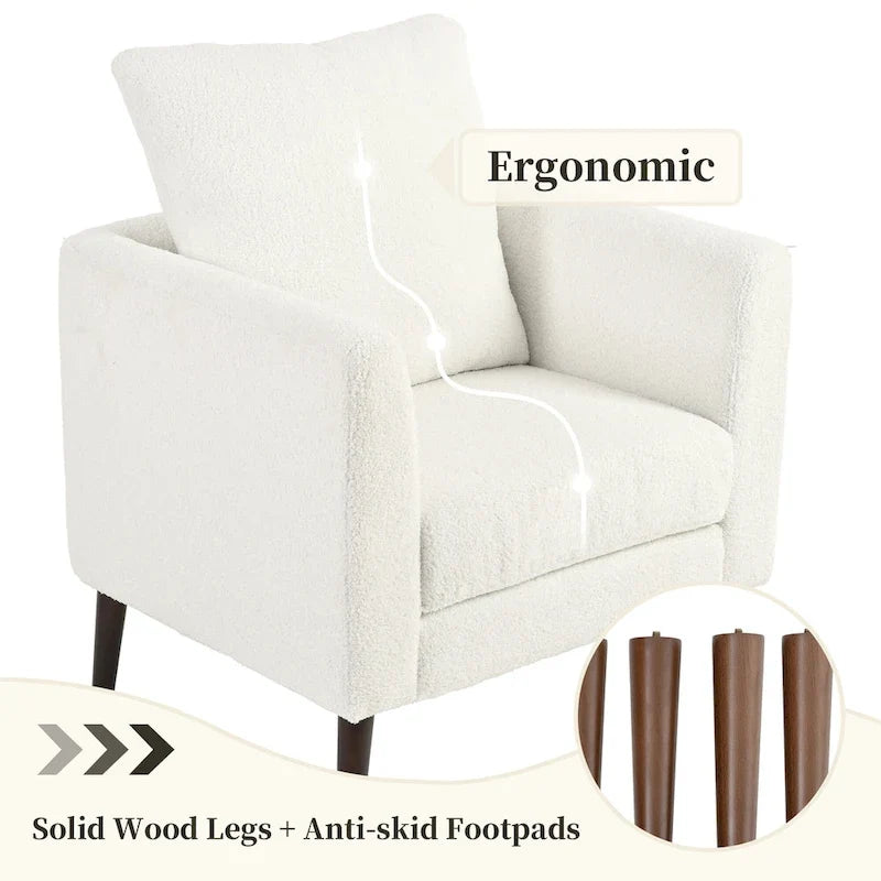 Fauteuil moderne de 26,77 po rembourré avec accoudoirs, pieds en bois massif et coussin lombaire