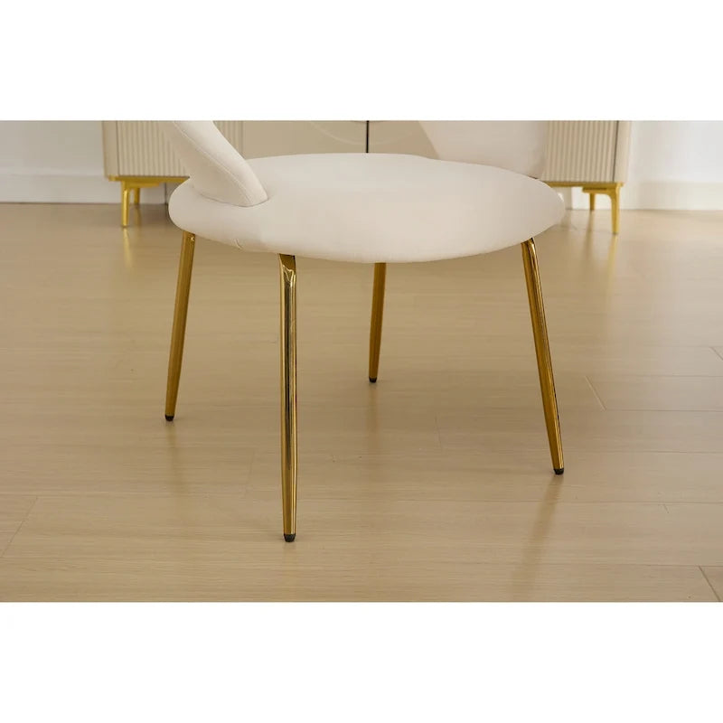 Chaises de salle à manger d'appoint en velours avec dossier incurvé et pieds en métal doré - Capacité de 113 kg