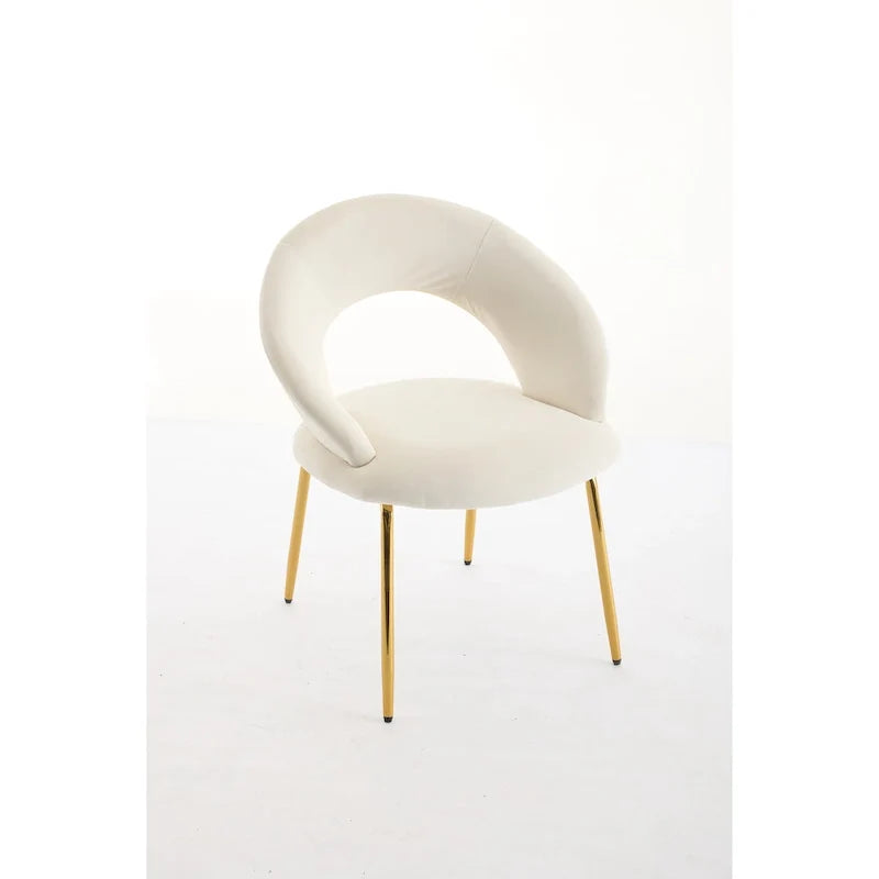 Chaises de salle à manger d'appoint en velours avec dossier incurvé et pieds en métal doré - Capacité de 113 kg