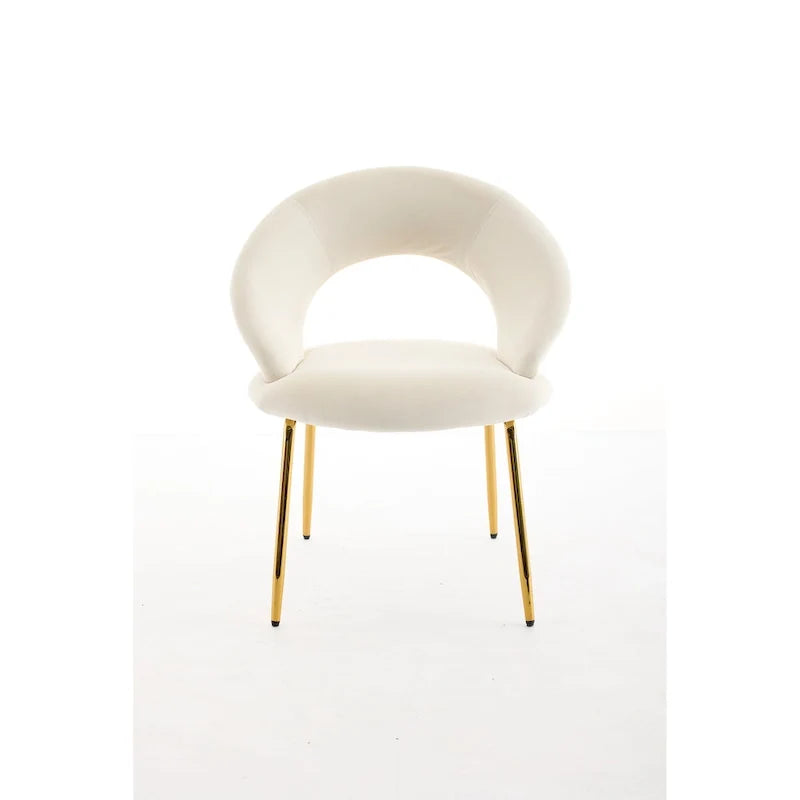 Chaises de salle à manger d'appoint en velours avec dossier incurvé et pieds en métal doré - Capacité de 113 kg