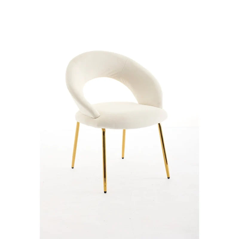 Chaises de salle à manger d'appoint en velours avec dossier incurvé et pieds en métal doré - Capacité de 113 kg