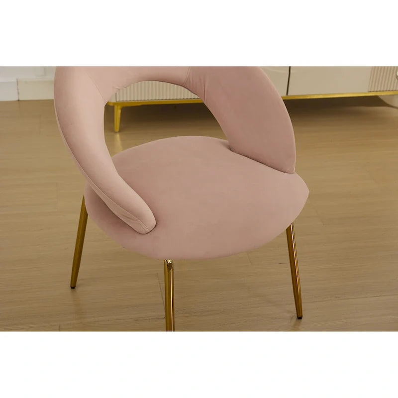 Chaises de salle à manger d'appoint en velours avec dossier incurvé et pieds en métal doré - Capacité de 113 kg
