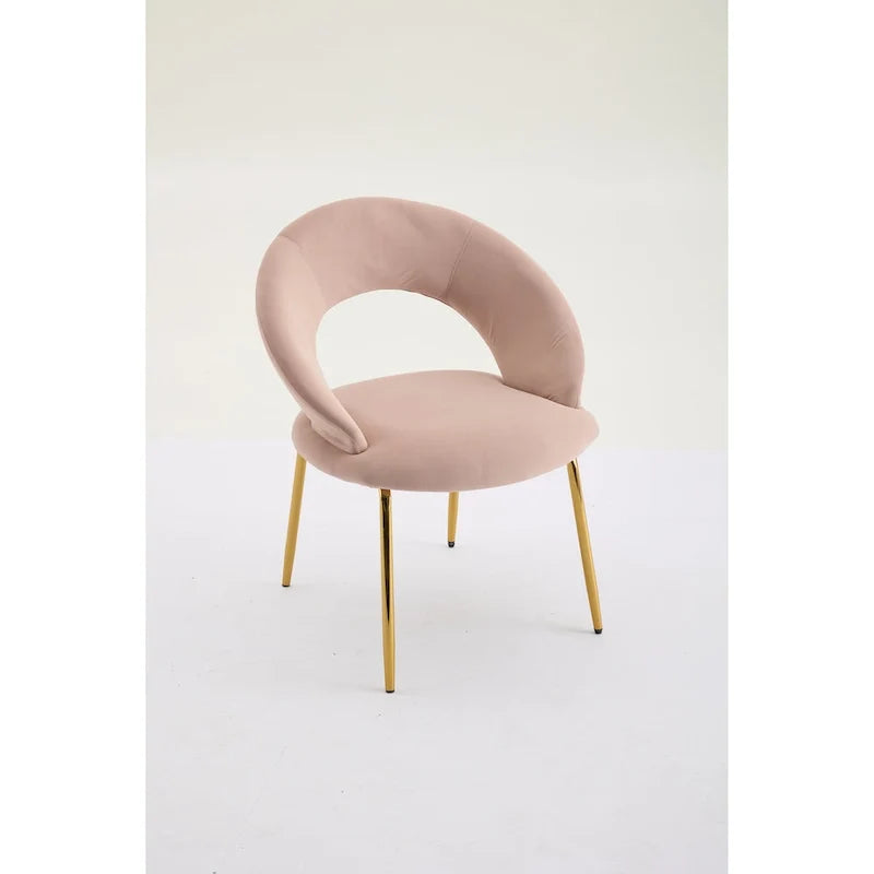 Chaises de salle à manger d'appoint en velours avec dossier incurvé et pieds en métal doré - Capacité de 113 kg