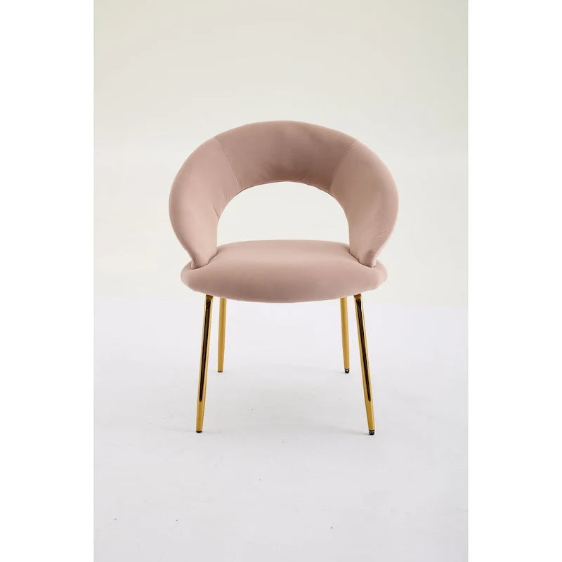 Chaises de salle à manger d'appoint en velours avec dossier incurvé et pieds en métal doré - Capacité de 113 kg
