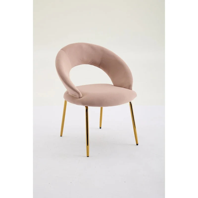 Chaises de salle à manger d'appoint en velours avec dossier incurvé et pieds en métal doré - Capacité de 113 kg