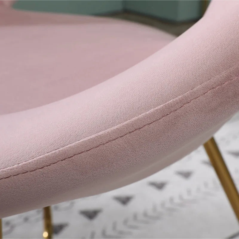 Pink Modern 28 Polyester Upholstered Accent Chair with Gold Tone Finished Base and Metal Sled Legs