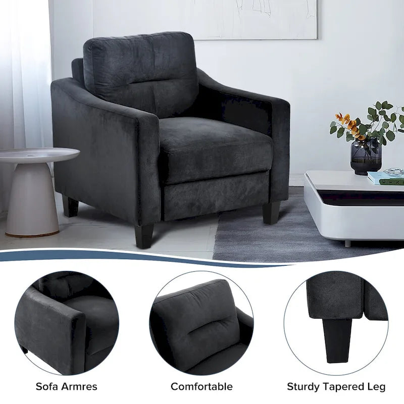 Black Modern 32.2 Upholstered Accent Chair with Sturdy Hardwood Frame and Soft Cushion