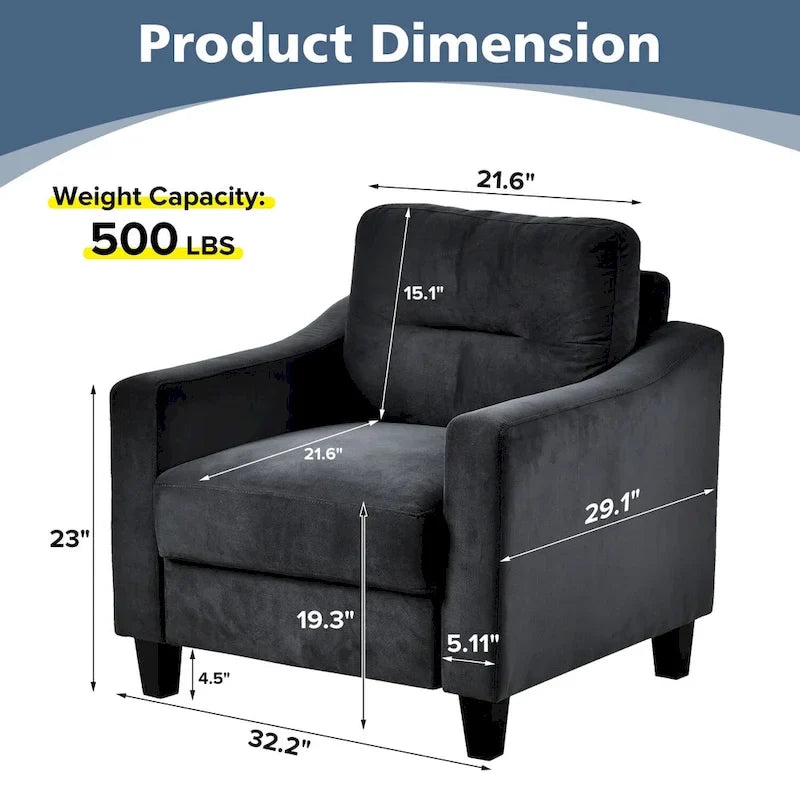 Black Modern 32.2 Upholstered Accent Chair with Sturdy Hardwood Frame and Soft Cushion