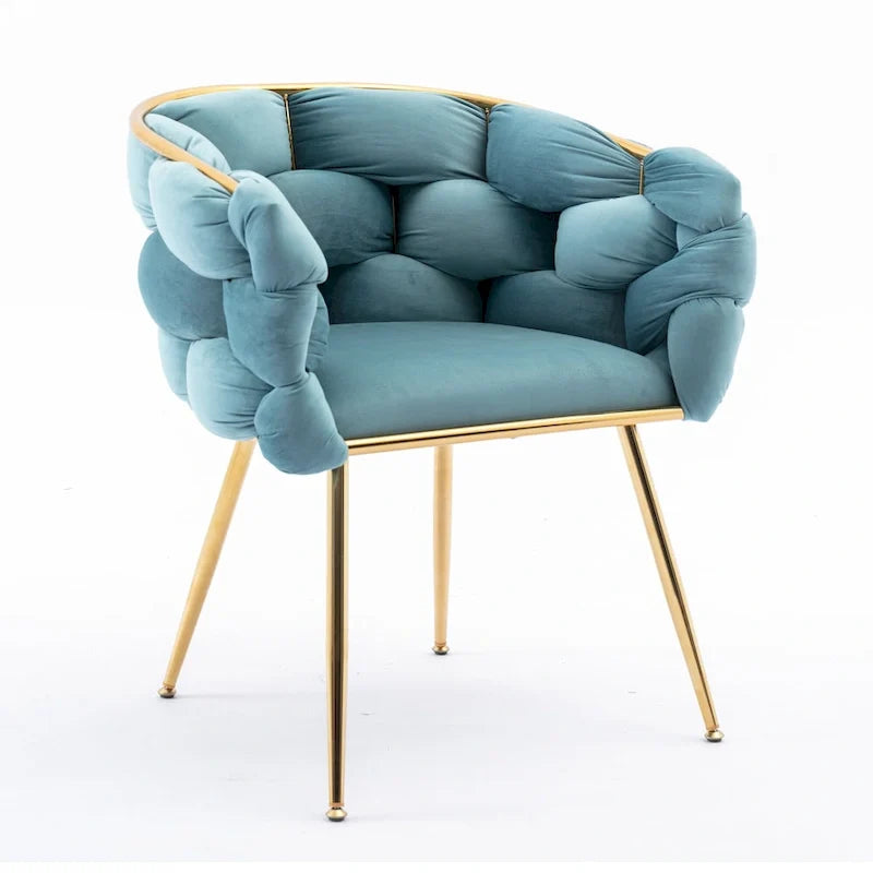 Chaise d'appoint moderne bleue de 28,7 po en velours avec pieds en métal plaqué or