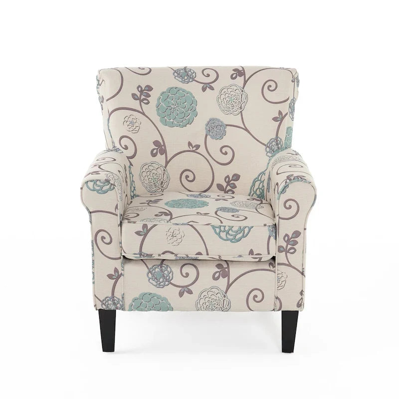 White+Blue Modern 31.75 Upholstered Club Chair with Tapered Birch Wood Legs for Living Room