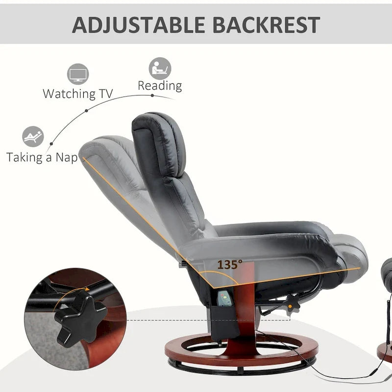 Fauteuil inclinable pivotant dossier haut noir 28.8 avec ottoman