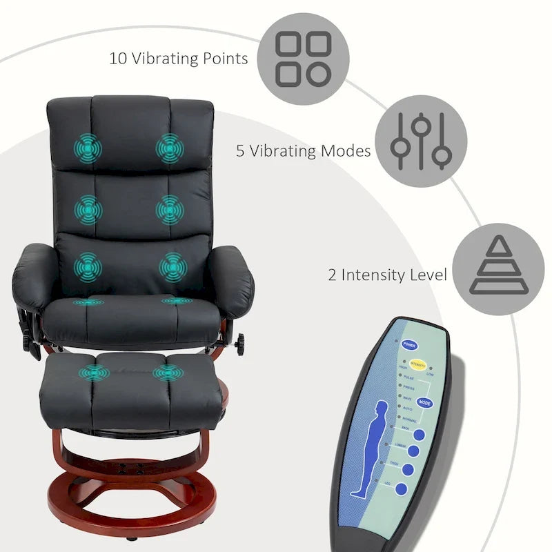 Fauteuil inclinable pivotant dossier haut noir 28.8 avec ottoman