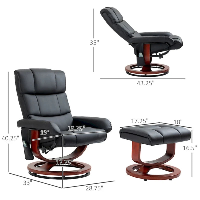 Fauteuil inclinable pivotant dossier haut noir 28.8 avec ottoman