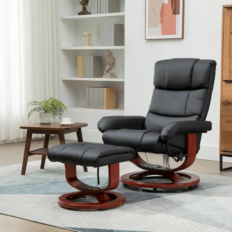 Fauteuil inclinable pivotant dossier haut noir 28.8 avec ottoman