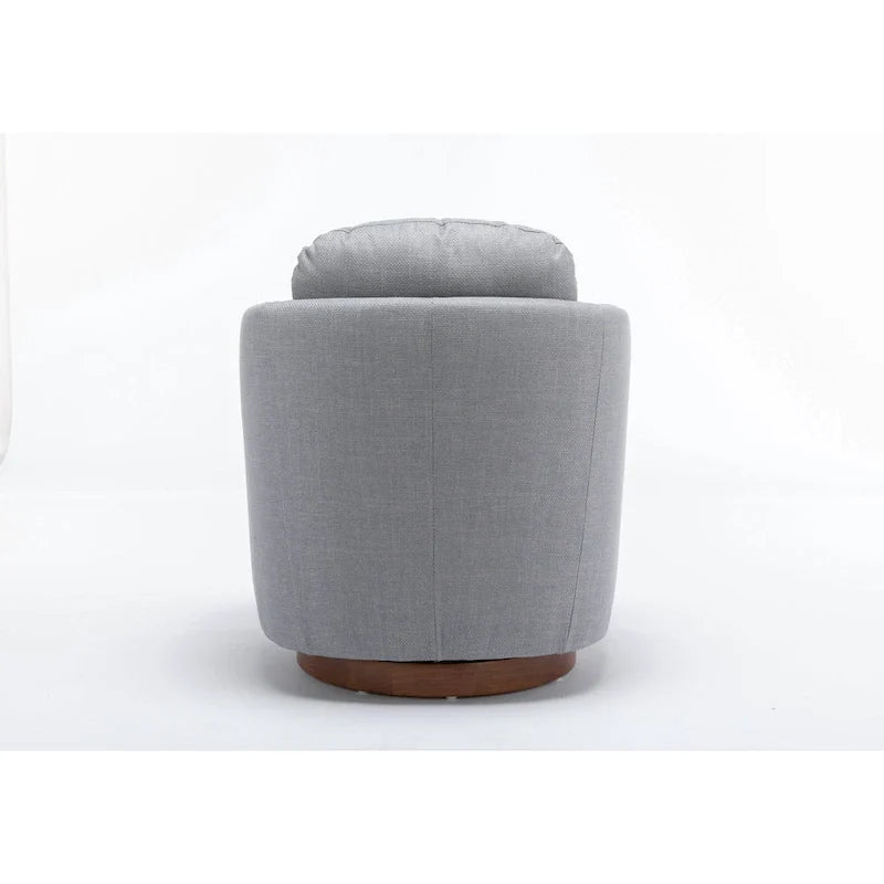 Fauteuil d'appoint pivotant moderne bleu clair 30.3 rembourré avec base ronde en bois massif marron