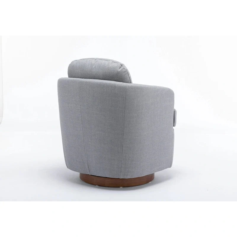 Fauteuil d'appoint pivotant moderne bleu clair 30.3 rembourré avec base ronde en bois massif marron