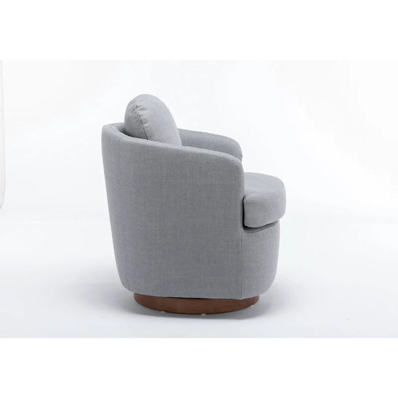 Fauteuil d'appoint pivotant moderne bleu clair 30.3 rembourré avec base ronde en bois massif marron