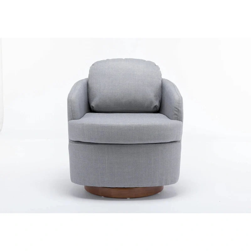 Fauteuil d'appoint pivotant moderne bleu clair 30.3 rembourré avec base ronde en bois massif marron