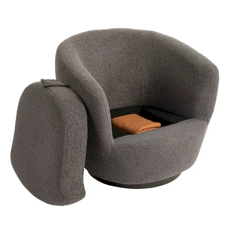 Grey 37.2 Swivel Barrel Chair with Storage