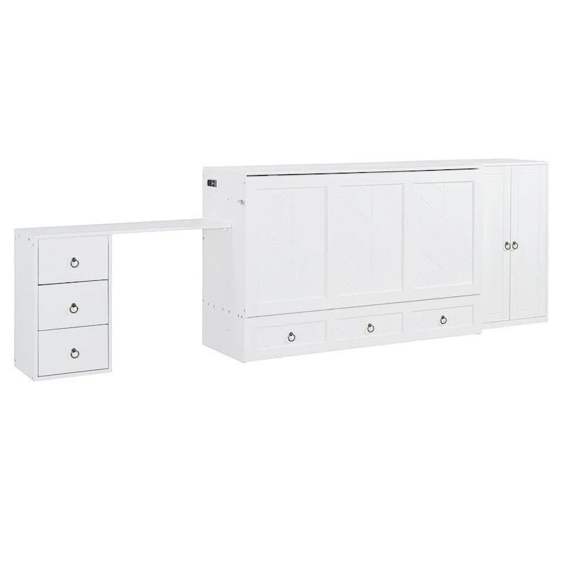 Letto a scomparsa matrimoniale con porta USB, ampio cassetto e scrivania