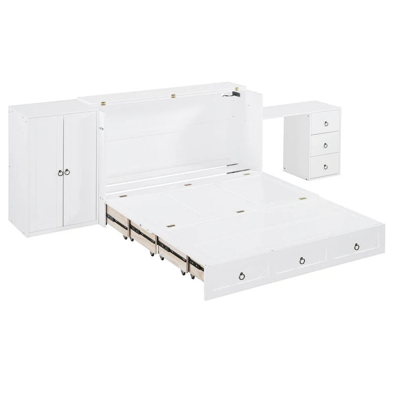 Letto a scomparsa matrimoniale con porta USB, ampio cassetto e scrivania