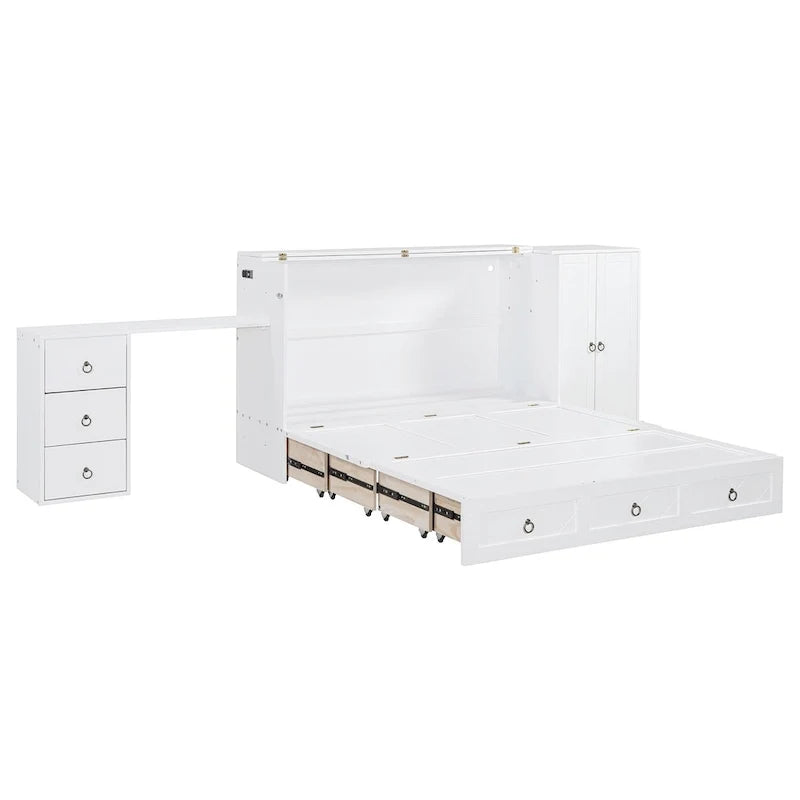 Letto a scomparsa matrimoniale con porta USB, ampio cassetto e scrivania