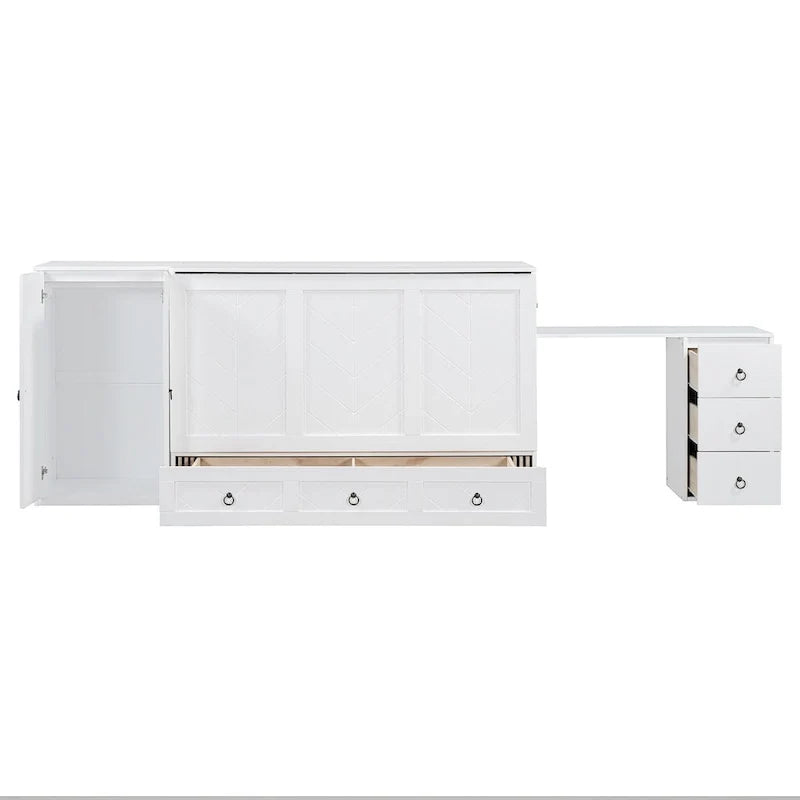 Letto a scomparsa matrimoniale con porta USB, ampio cassetto e scrivania