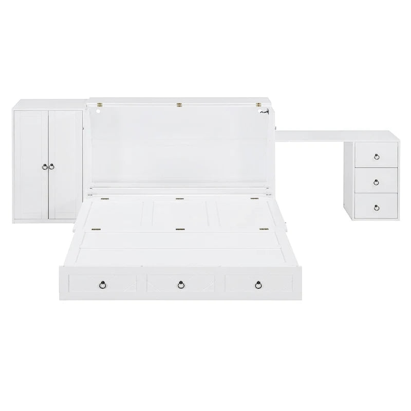 Letto a scomparsa matrimoniale con porta USB, ampio cassetto e scrivania