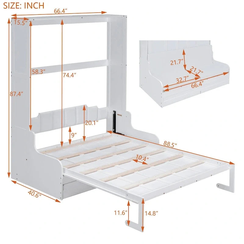 Lit escamotable multifonctionnel Queen Size moderne avec coussin