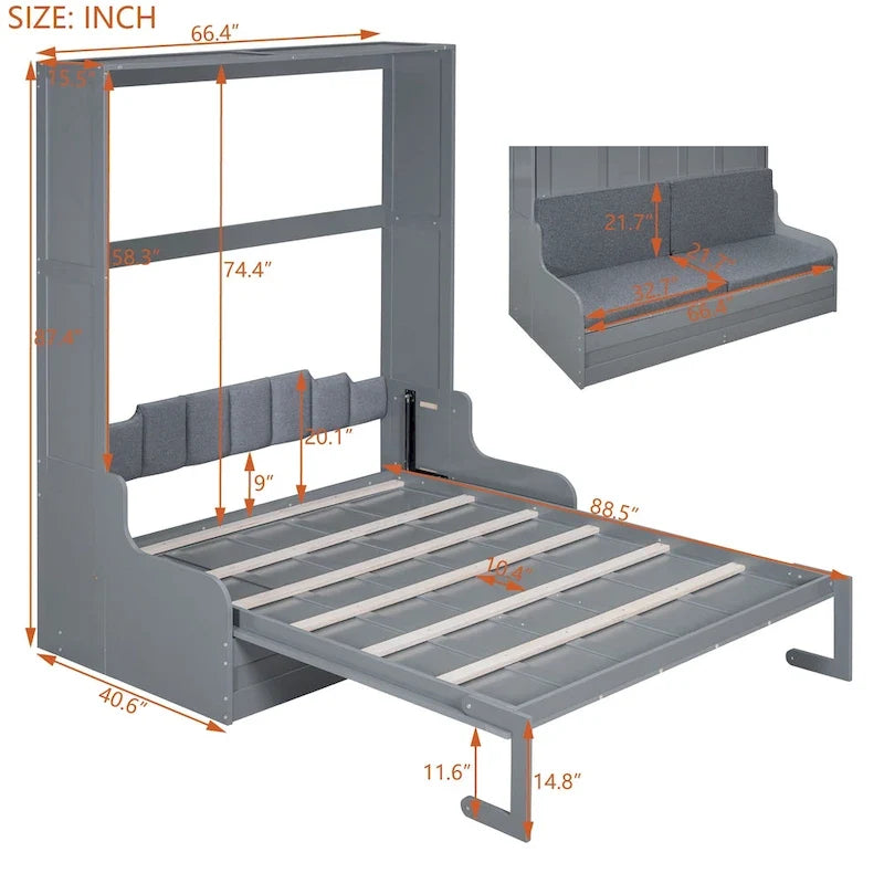 Lit escamotable multifonctionnel Queen Size moderne avec coussin