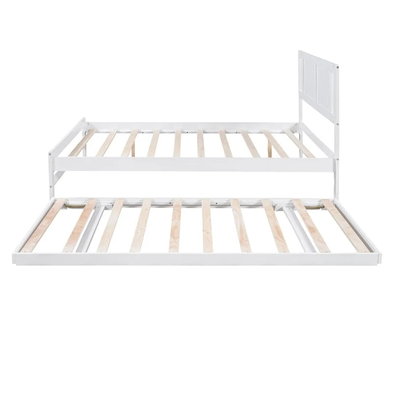 Modern Full Size Pine Wood Platform Bed with Adjustable Trundle