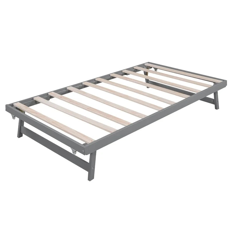Modern Full Size Pine Wood Platform Bed with Adjustable Trundle