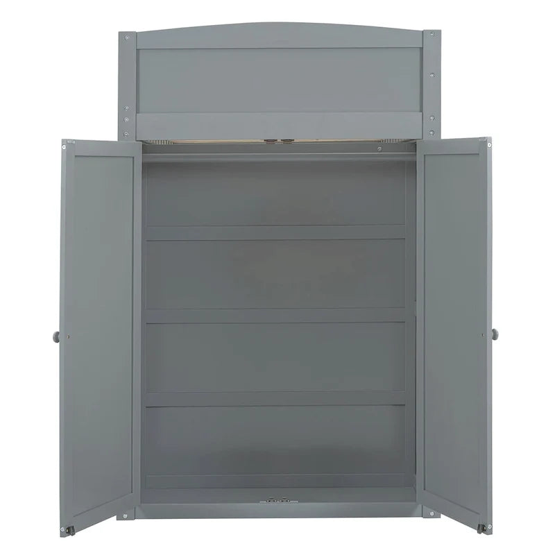 Gray Twin Size Solid Wood Loft Bed with Desk, Wardrobes, and Shelves