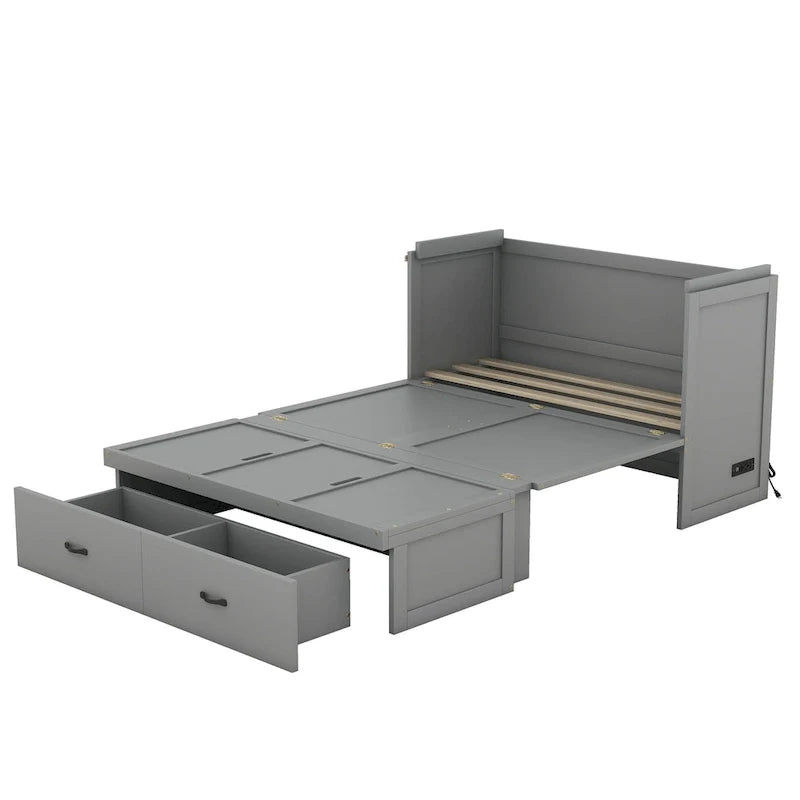 Lit escamotable Full Pine Murphy avec ports USB et tiroir