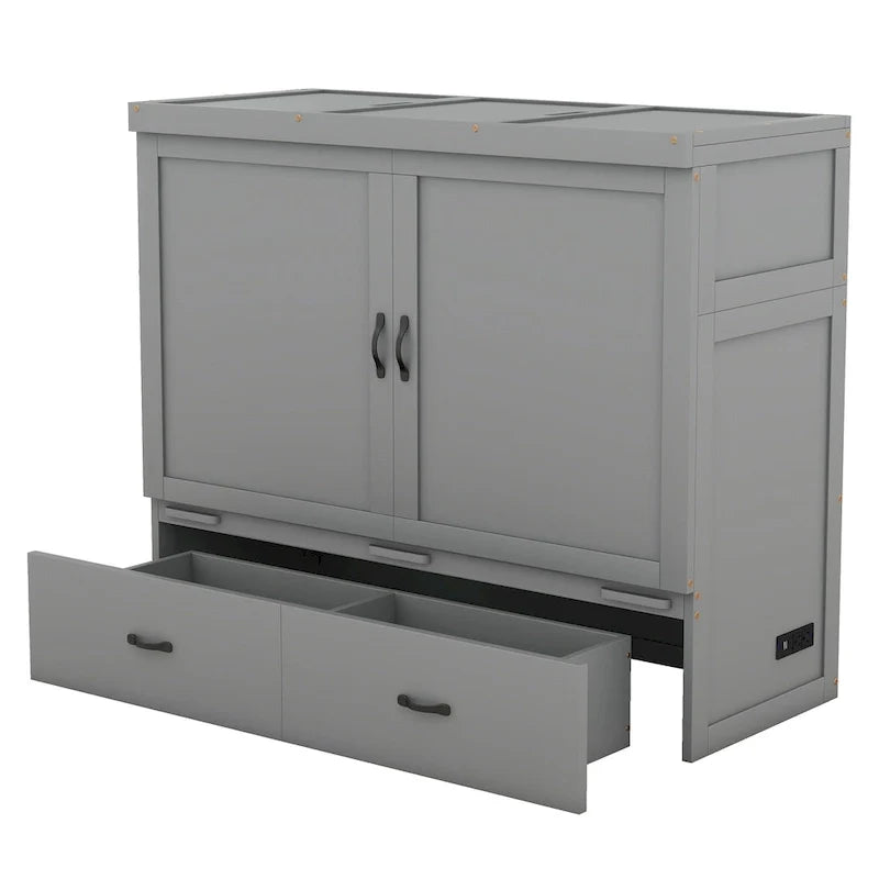 Lit escamotable Full Pine Murphy avec ports USB et tiroir