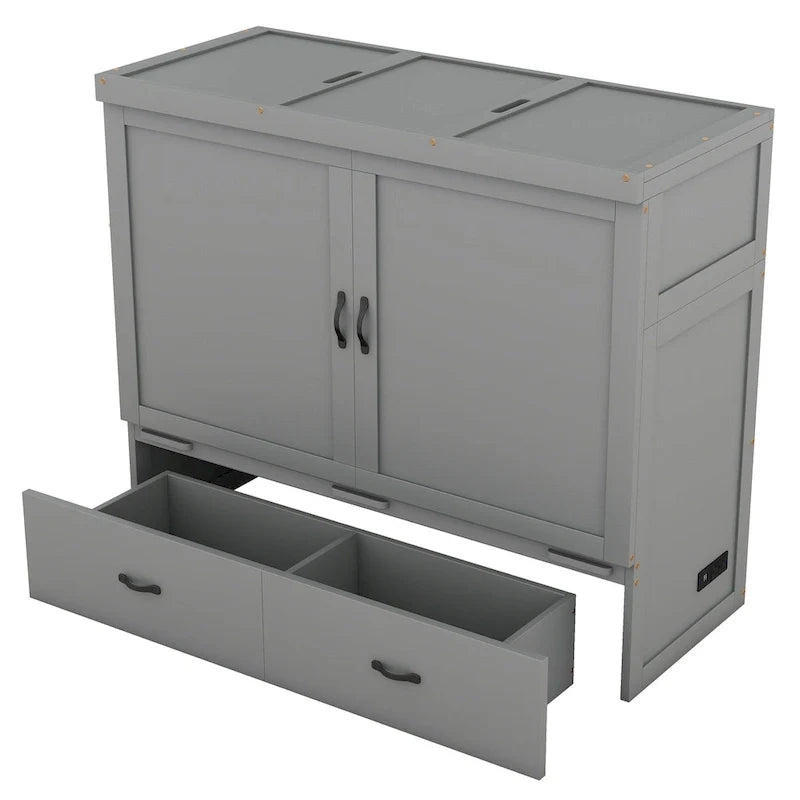 Lit escamotable Full Pine Murphy avec ports USB et tiroir