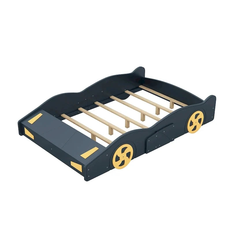Lit Voiture de Course Entier en Pin avec Roues et Rangement