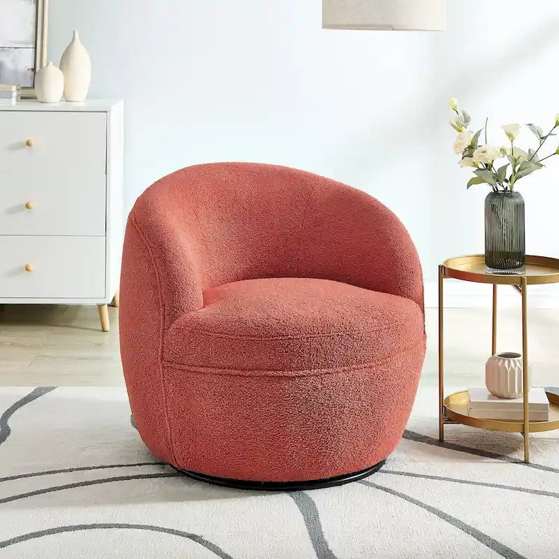 Roundhill Furniture Galleria 360 Swivel Teddy Sherpa Fabric Barrel Chair