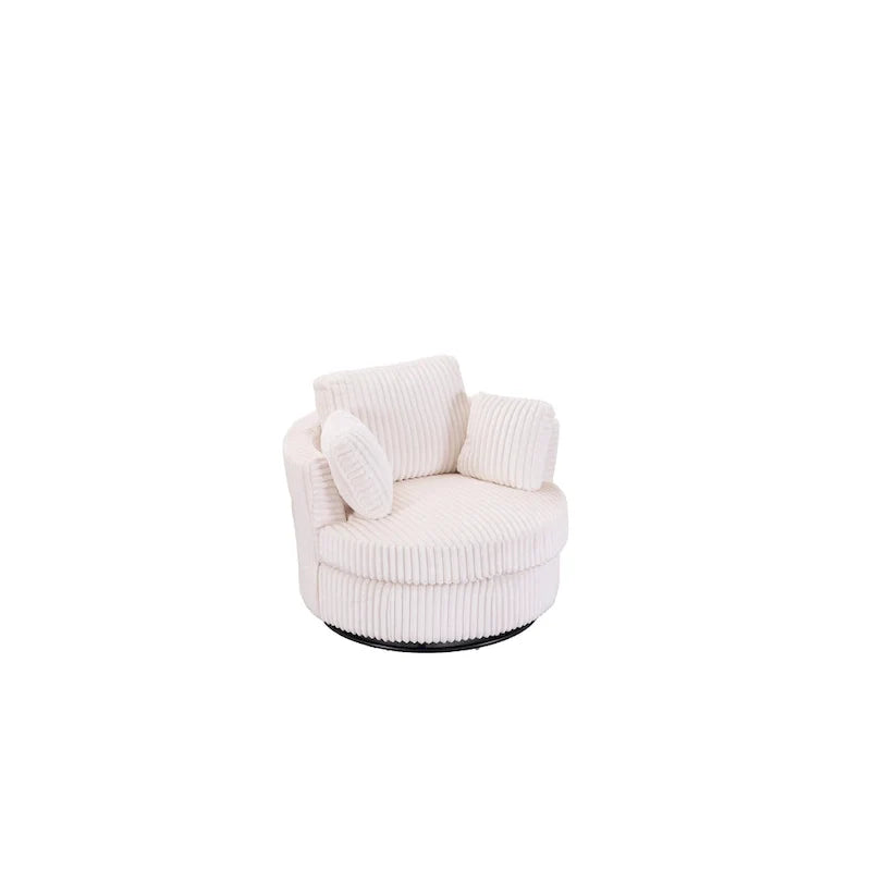 Fauteuil pivotant 360° surdimensionné en velours côtelé doux et moderne pour salon ou chambre avec oreillers