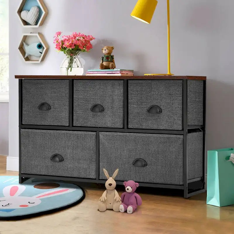 Commode de rangement Gymax à 5 tiroirs, table de chevet, organisateur d'affichage pour dortoir
