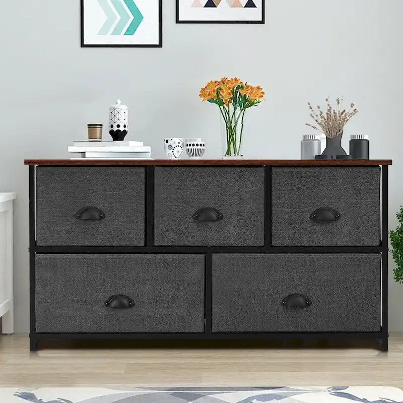 Commode de rangement Gymax à 5 tiroirs, table de chevet, organisateur d'affichage pour dortoir