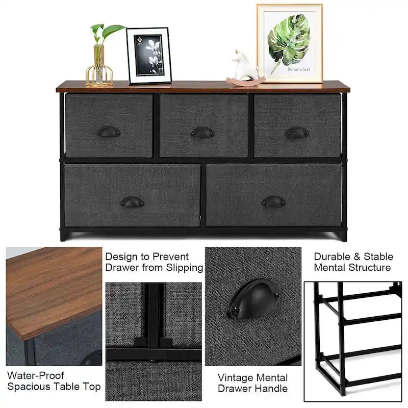 Commode de rangement Gymax à 5 tiroirs, table de chevet, organisateur d'affichage pour dortoir