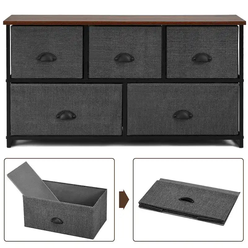 Commode de rangement Gymax à 5 tiroirs, table de chevet, organisateur d'affichage pour dortoir
