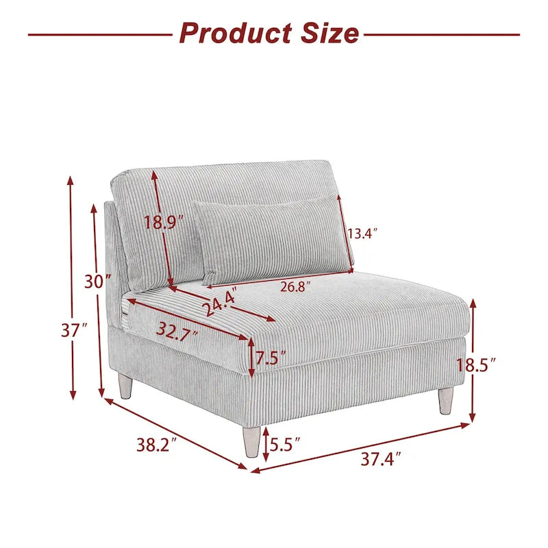 Corduroy Armless Chair Accent Chair Sofa
