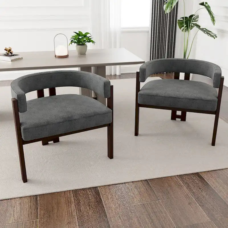 Modern Accent Chair Upholstered Armchair with Open Back 3 Legs Barrel Dining Chair Comfy Side Chair for Living Room Set of 2