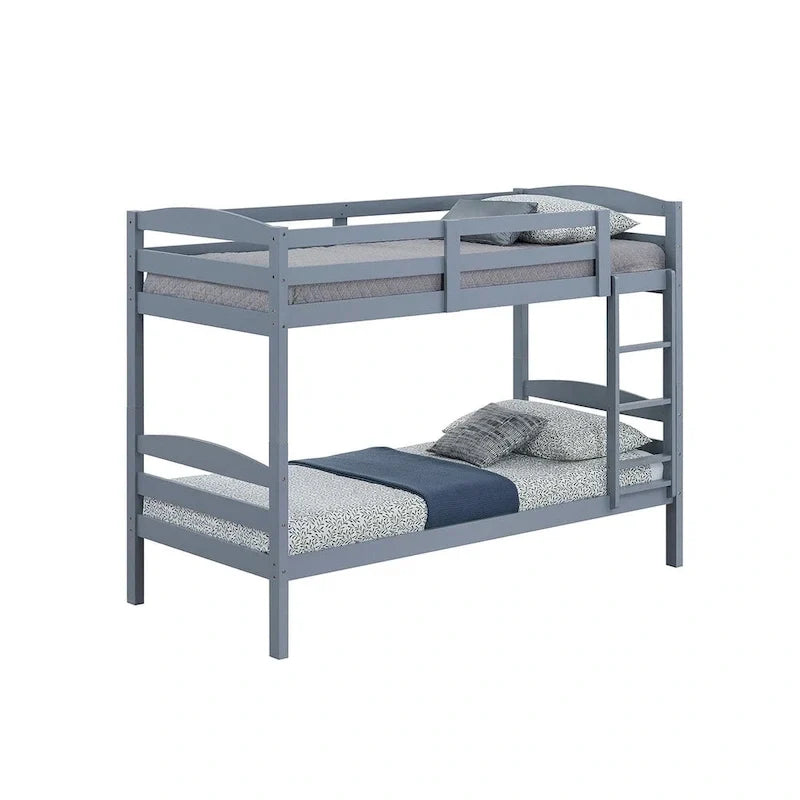Letto a castello moderno grigio in legno massello con scaletta, doppio sulla doppia piazza
