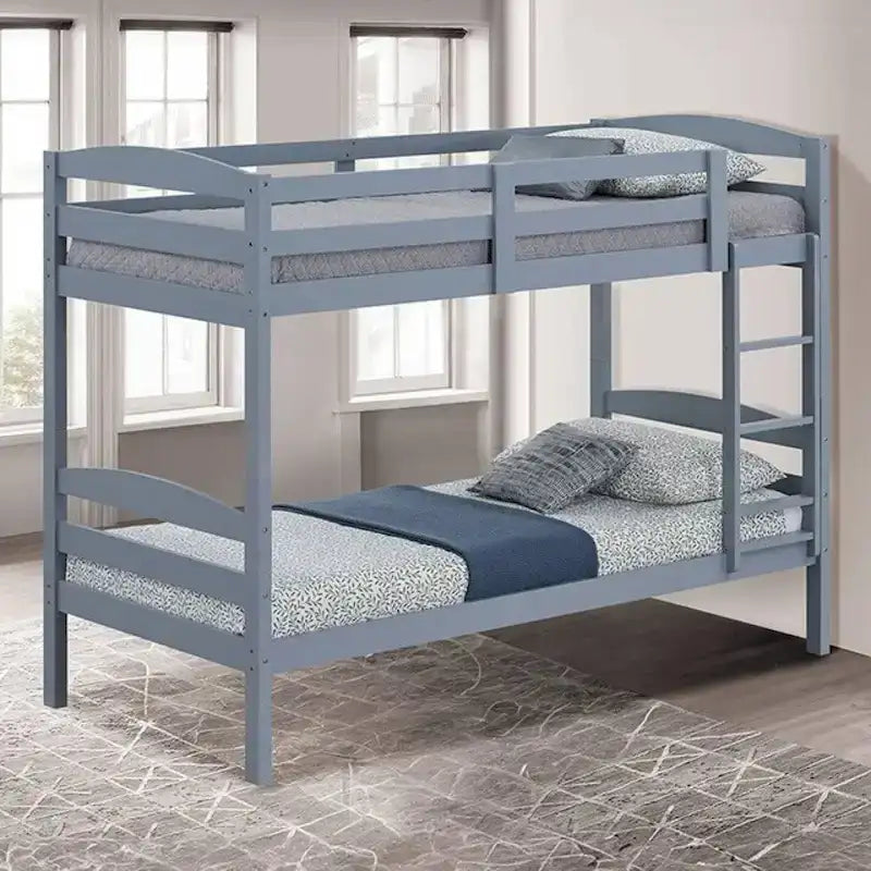 Letto a castello moderno grigio in legno massello con scaletta, doppio sulla doppia piazza