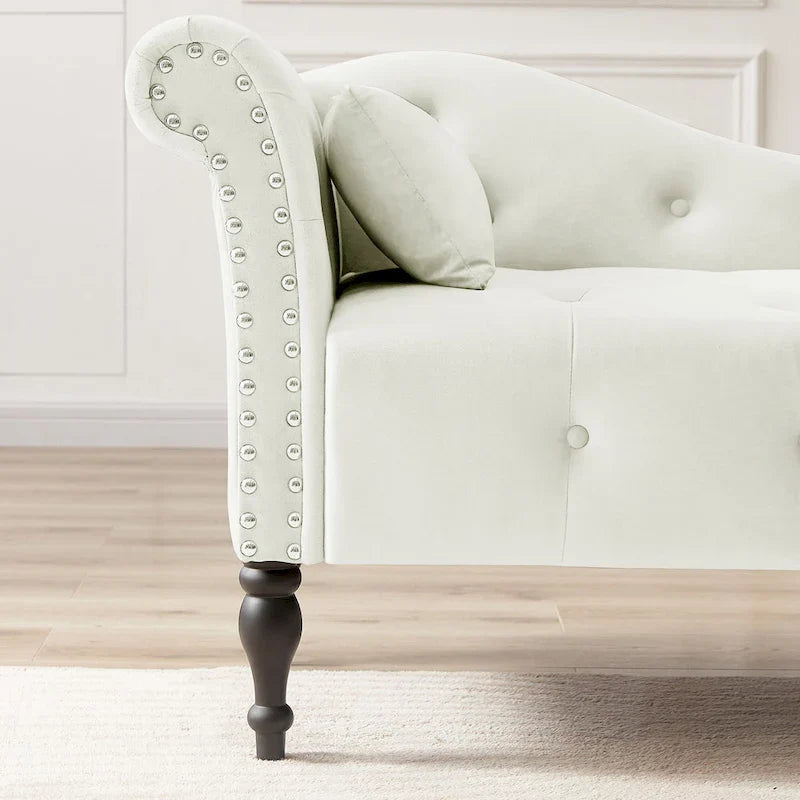 Modern 60.6  Velvet Upholstered Buttons Tufted Chaise Lounge Chair with Solid Wood Legs and Nailheads